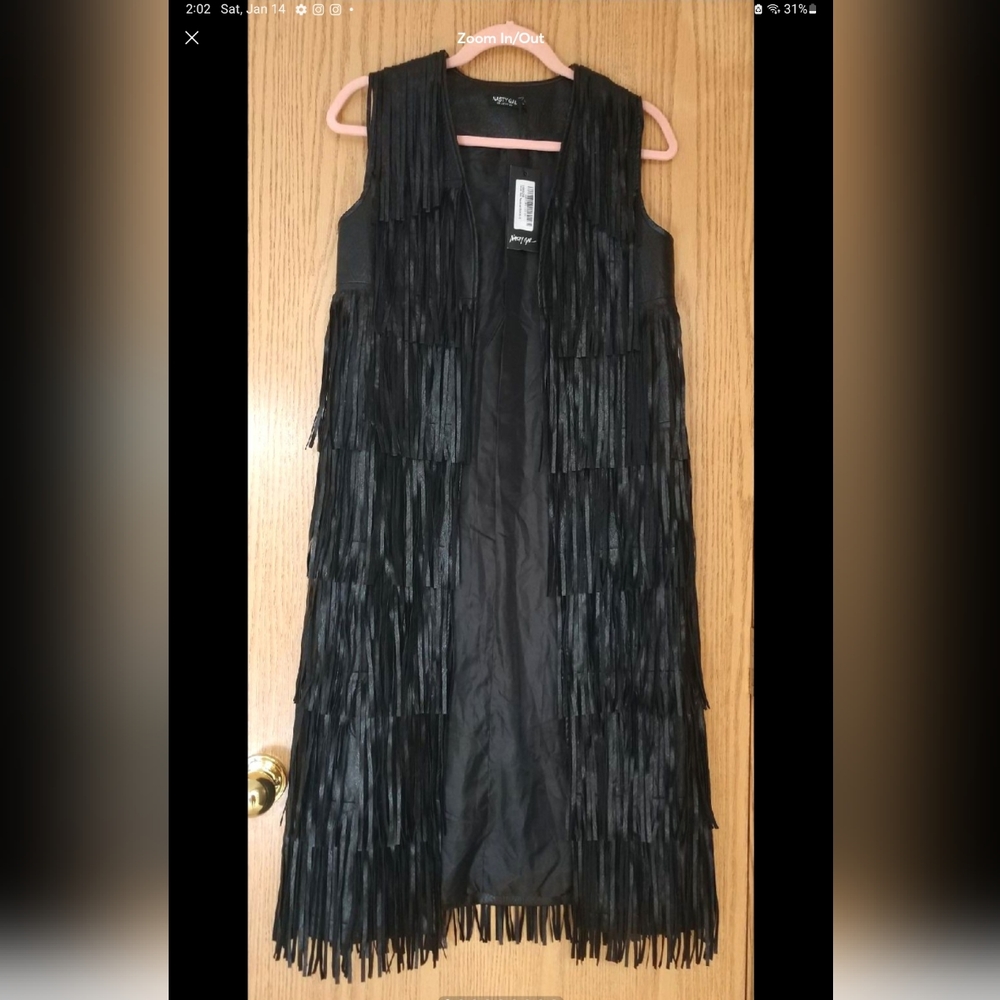 Nasty Gal Vegan Leather Fringe Duster/Vest SMALL